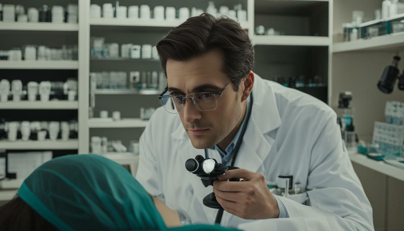 Optometrist examining patient